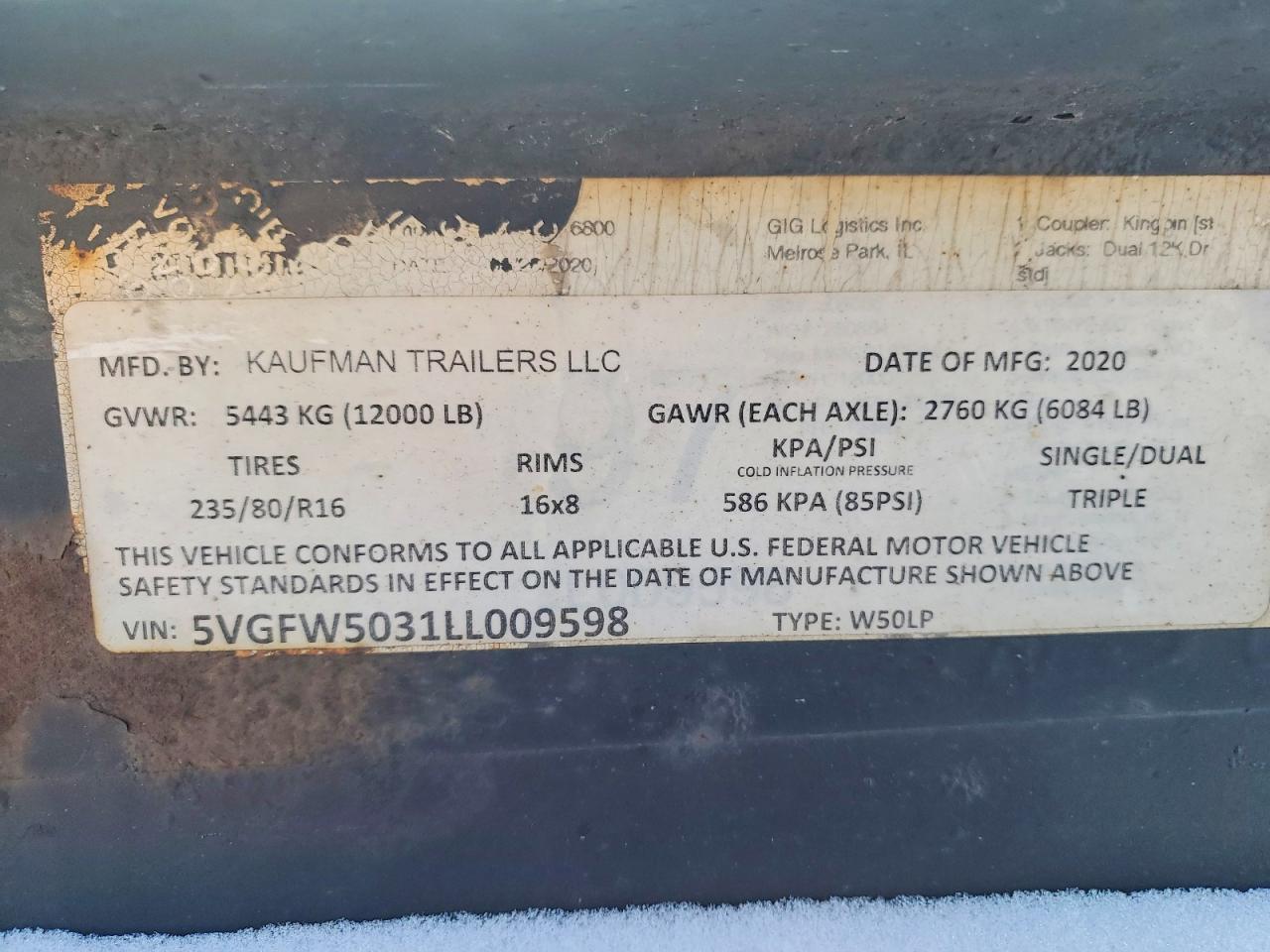 2020 Kaufman W50LP Car Carrier
