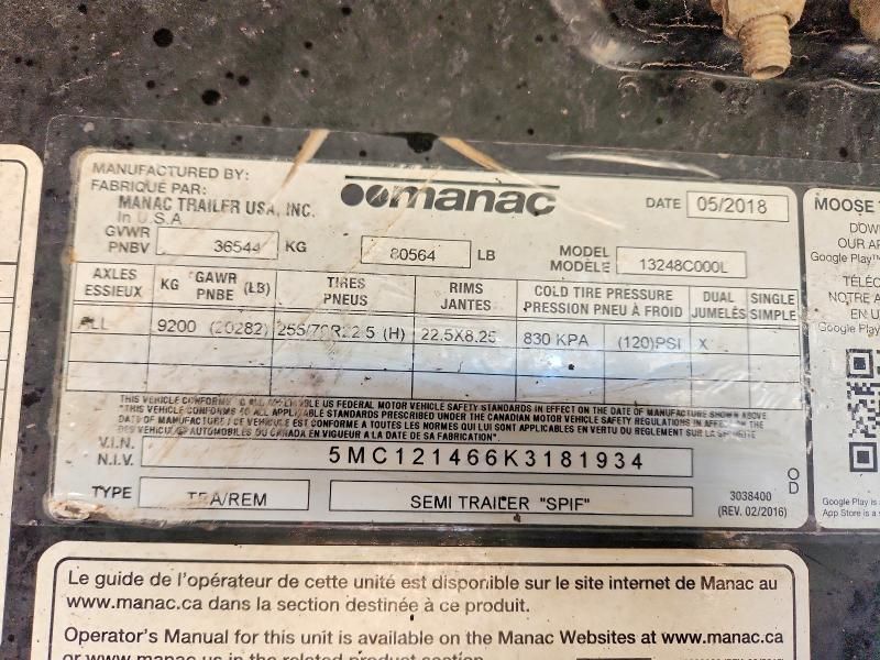 2019 Manac Inc C 13248c000ldrop Deck Trailer