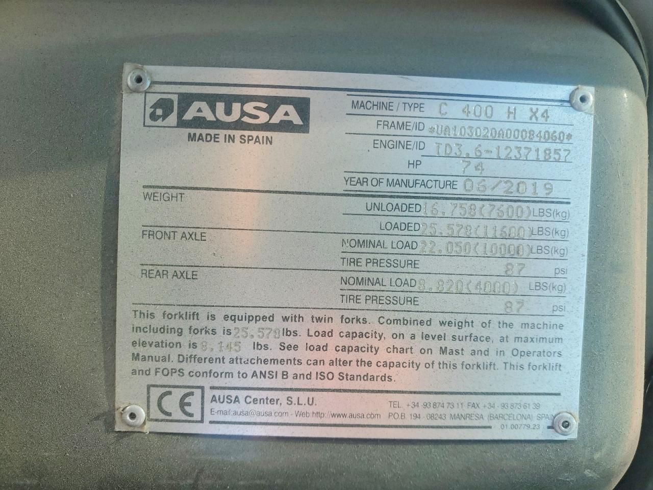 2019 Ausa C400 Forklift