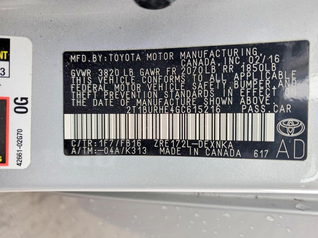2016 Toyota Corolla l