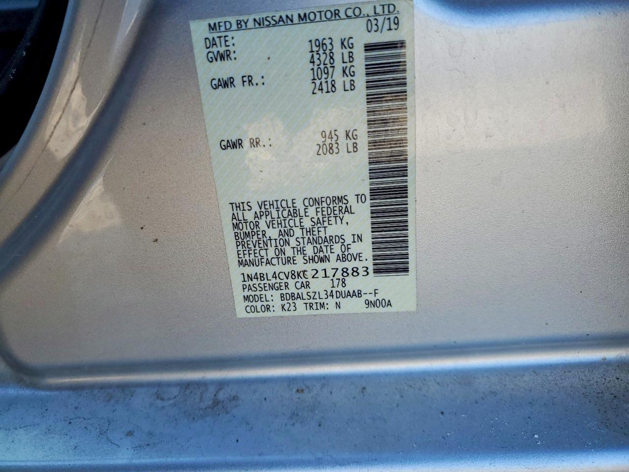 2019 Niss Altima 2.5 sr