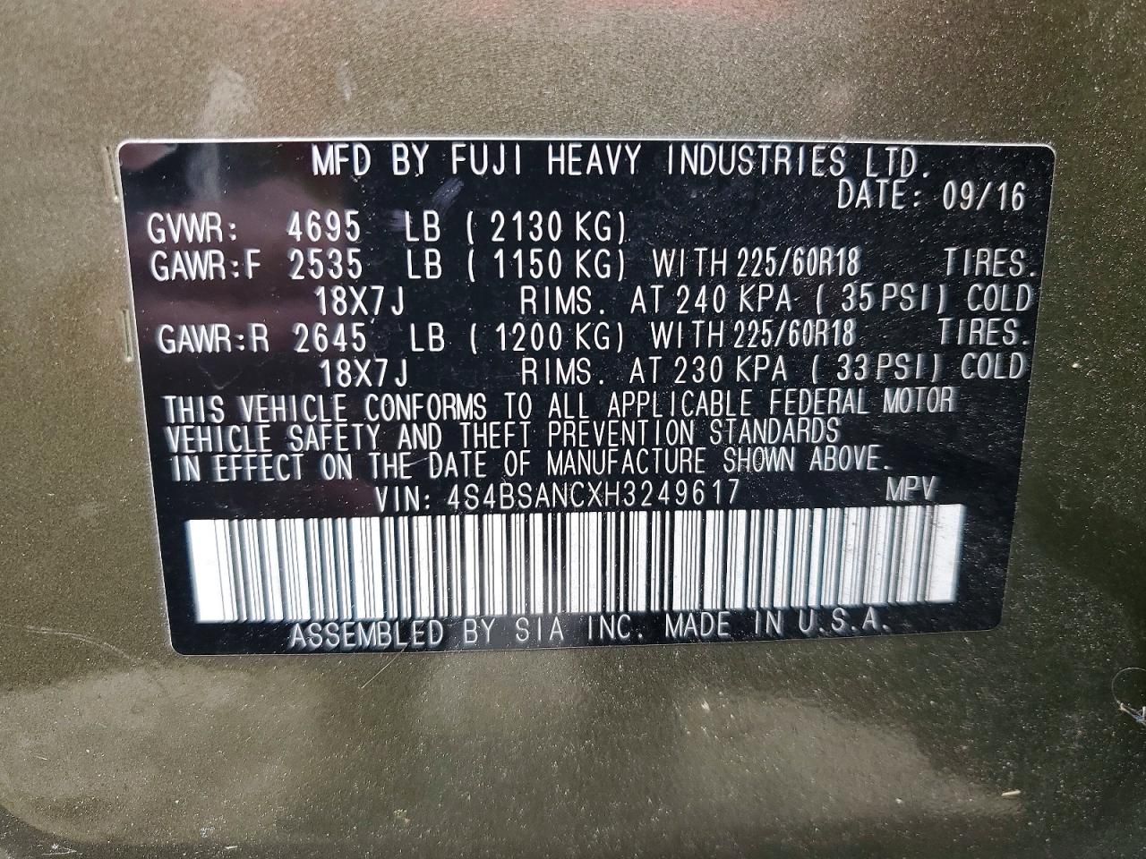 2017 Subaru Outback 2.5i Limited