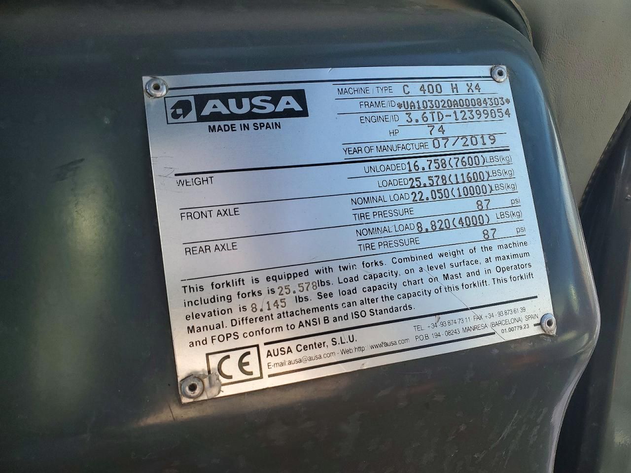 2019 Ausa C400HX4 Forklift