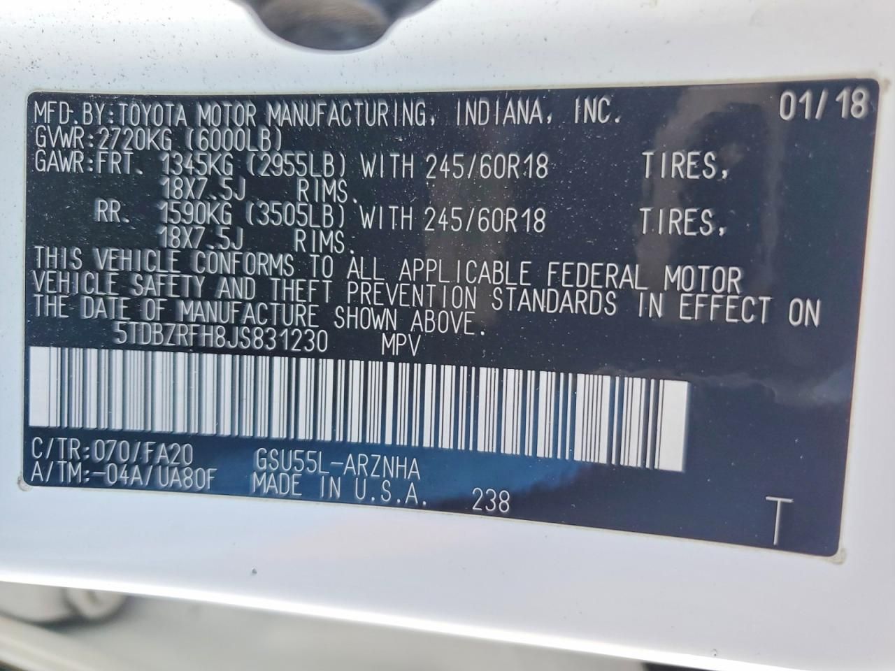 2018 Toyota Highlander le