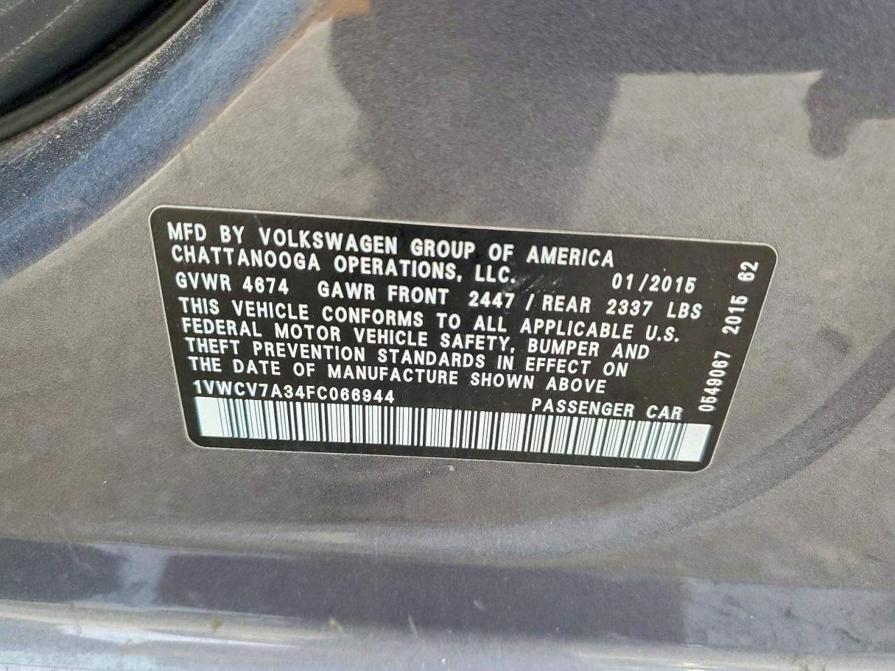 2015 Volkswagen Passat sel