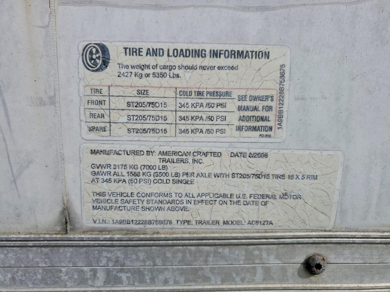 2008 American Crafted Tra 12' Enclosed