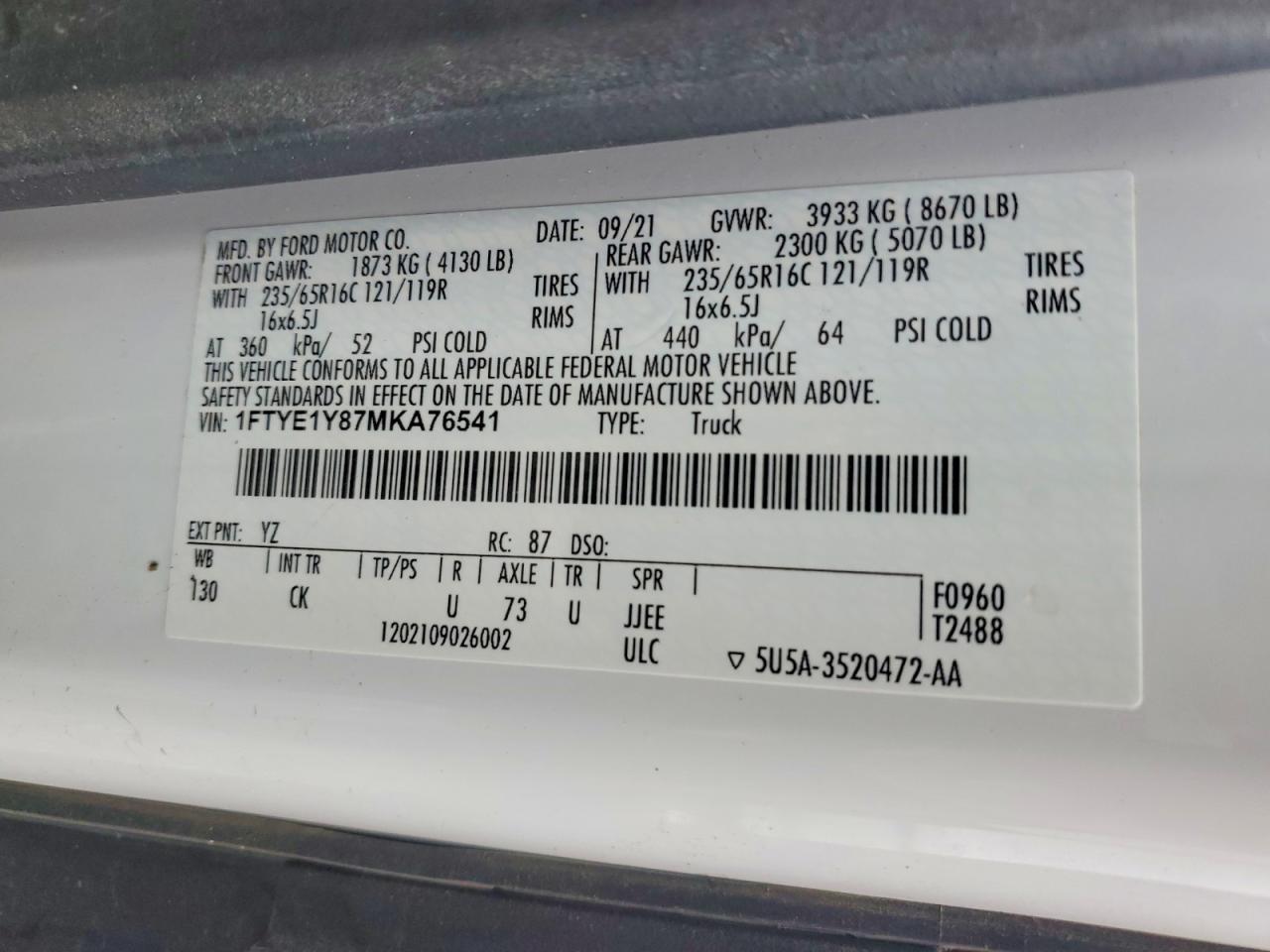 2021 Ford Transit 150 Utility / Service Van