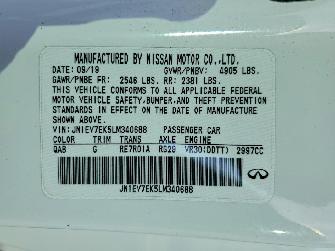 2020 Infinity Q60 Pure