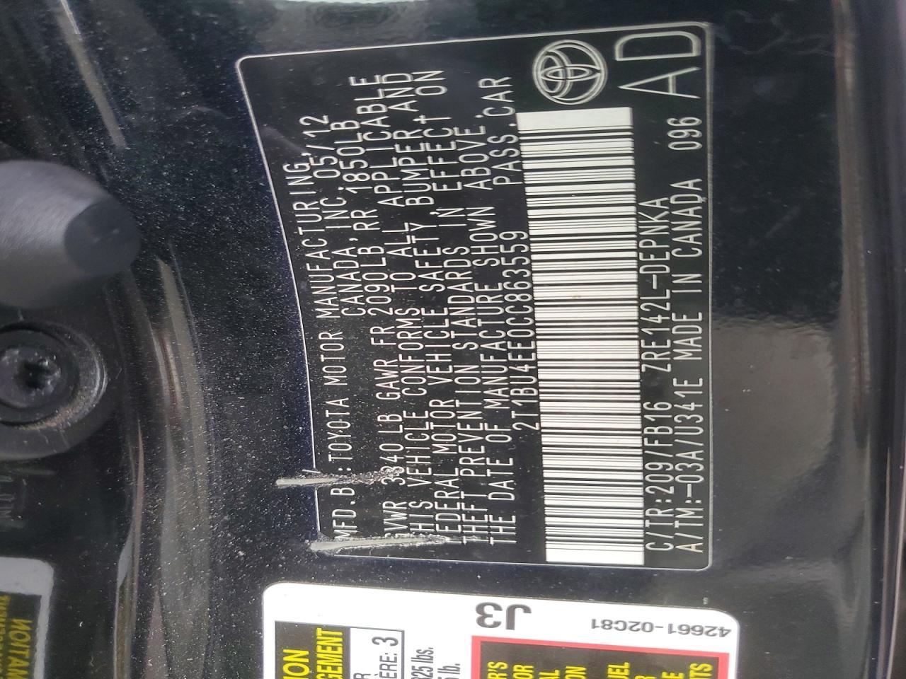 2012 Toyota Corolla Base