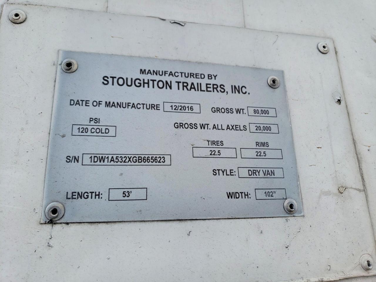 2016 Stoughton Dry van Trailer