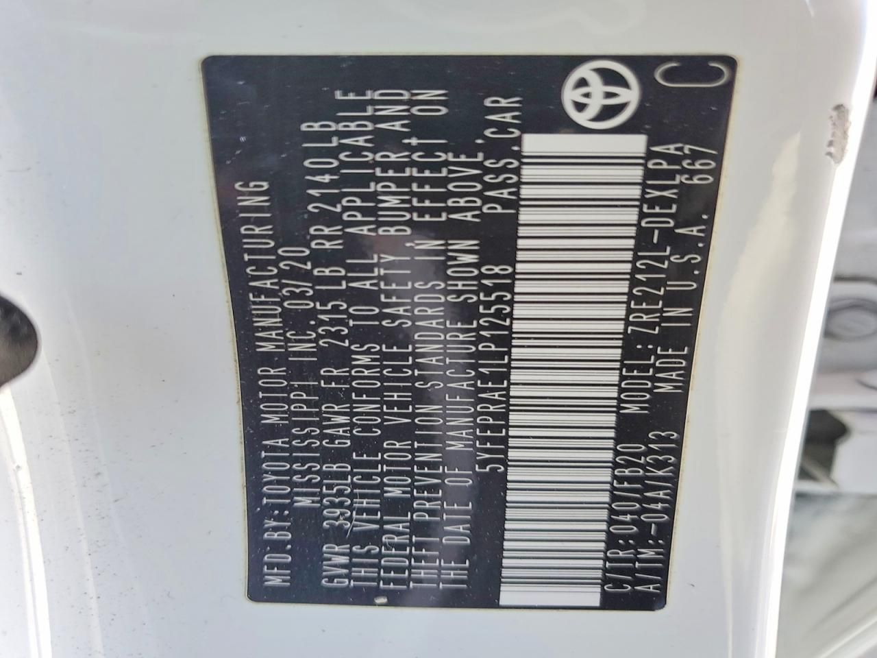 2020 Toyota Corolla le