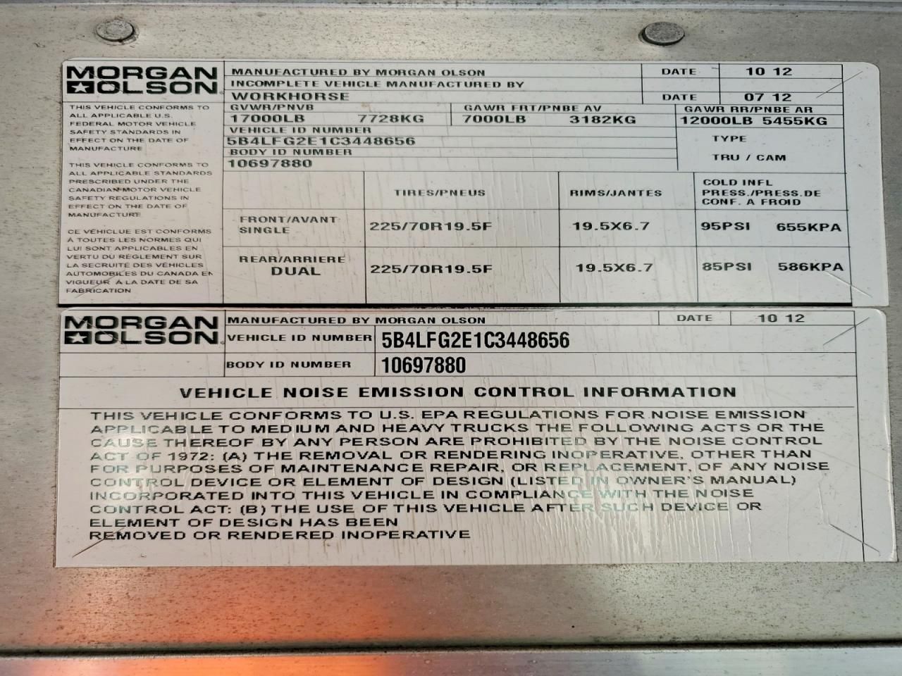 2012 Workhorse Custom Chassis 2012 Workhorse W62 Delivery Truck