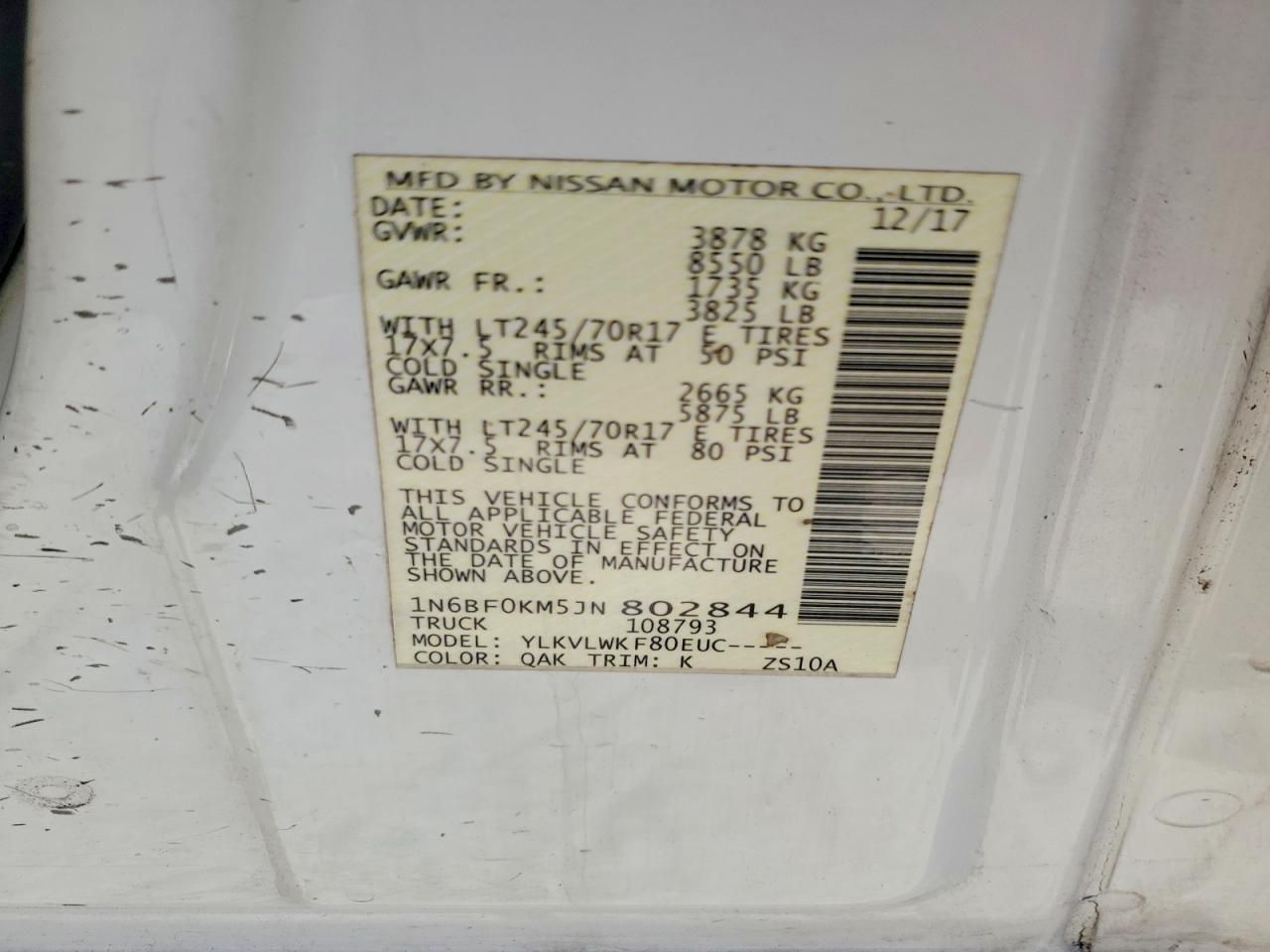 2018 Nissan NV 1500 Utility / Service Van