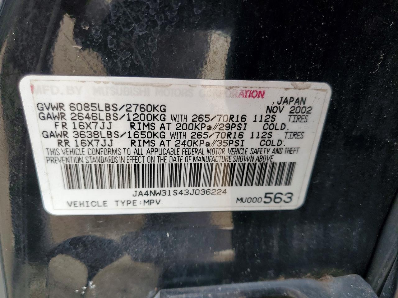 2003 Mitsubishi Montero xls