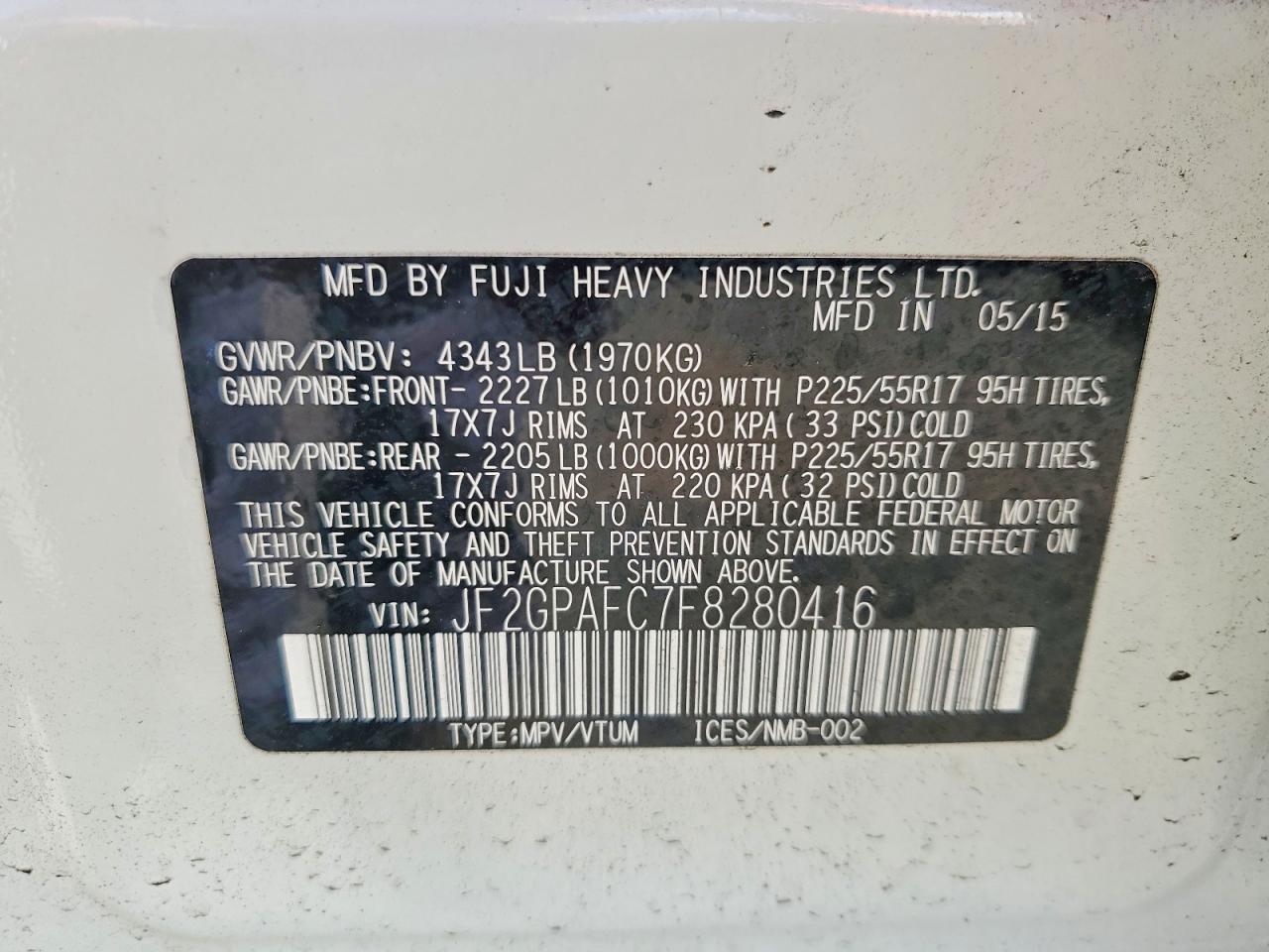 2015 Subaru Xv Crosstrek 2.0 Premium