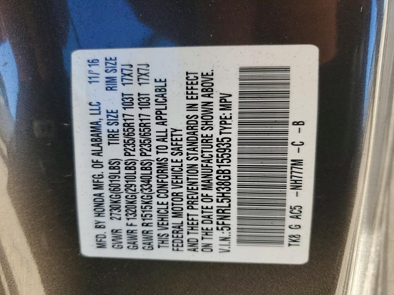 2016 Honda Odyssey se