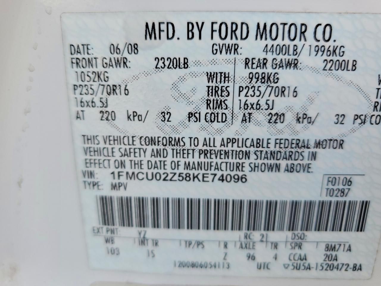 2008 Ford Escape xls