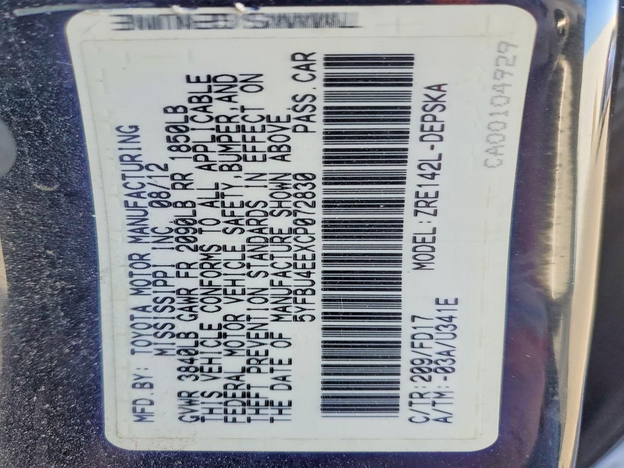 2012 Toyota Corolla Base