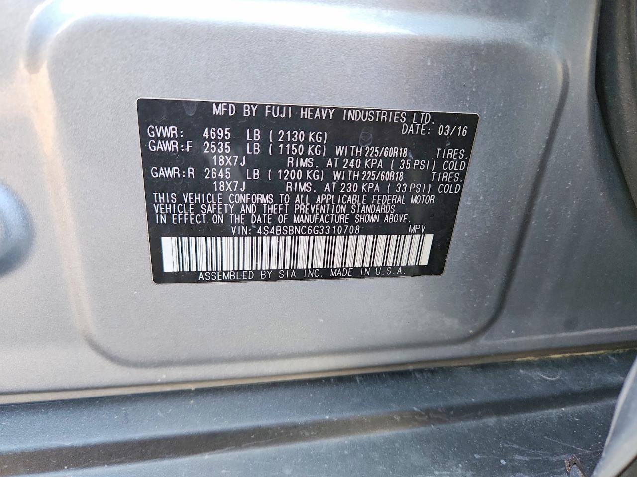 2016 Subaru Outback 2.5I Limited