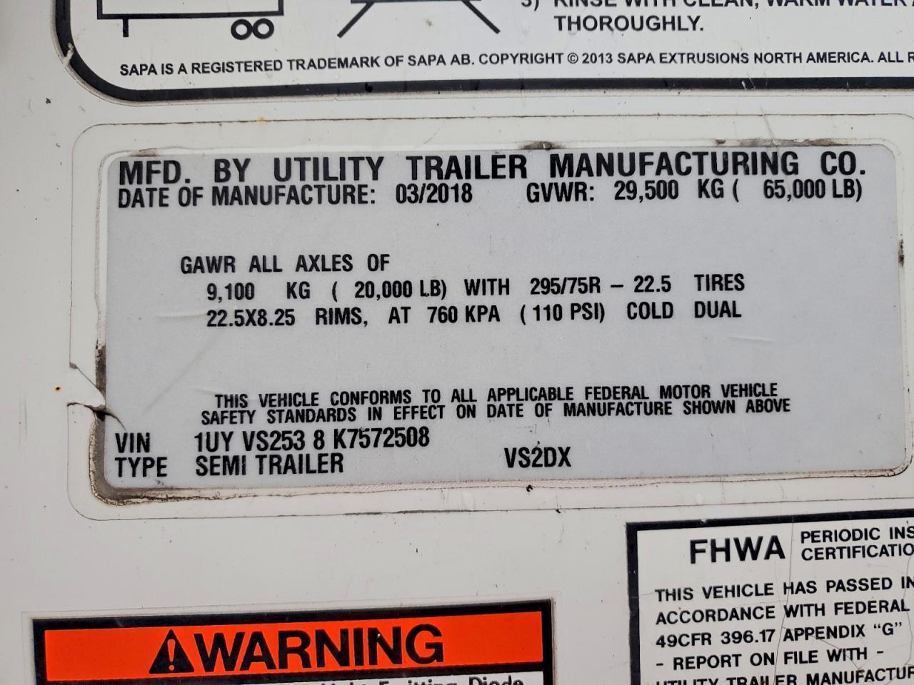 2019 Utility VS2DX DRY Van Trailer