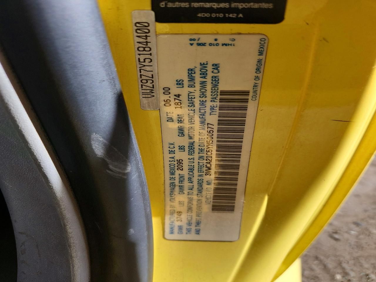 2000 Volkswagen New Beetle gls