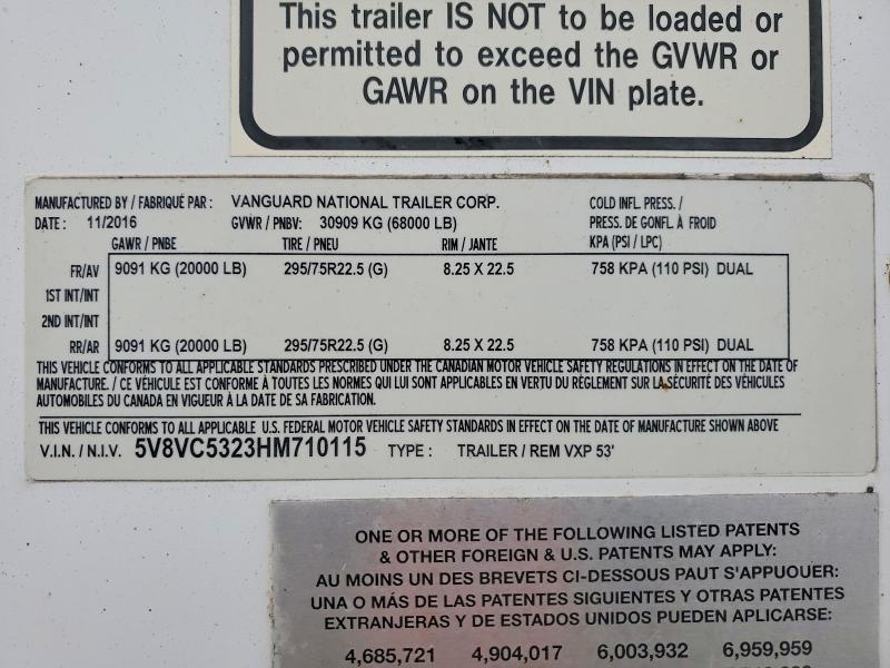 2017 Vanguard DRY Van Trailer
