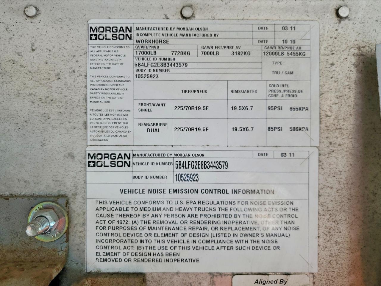 2011 Workhorse Custom Chassis 2011 Workhorse Commercial Delivery Truck