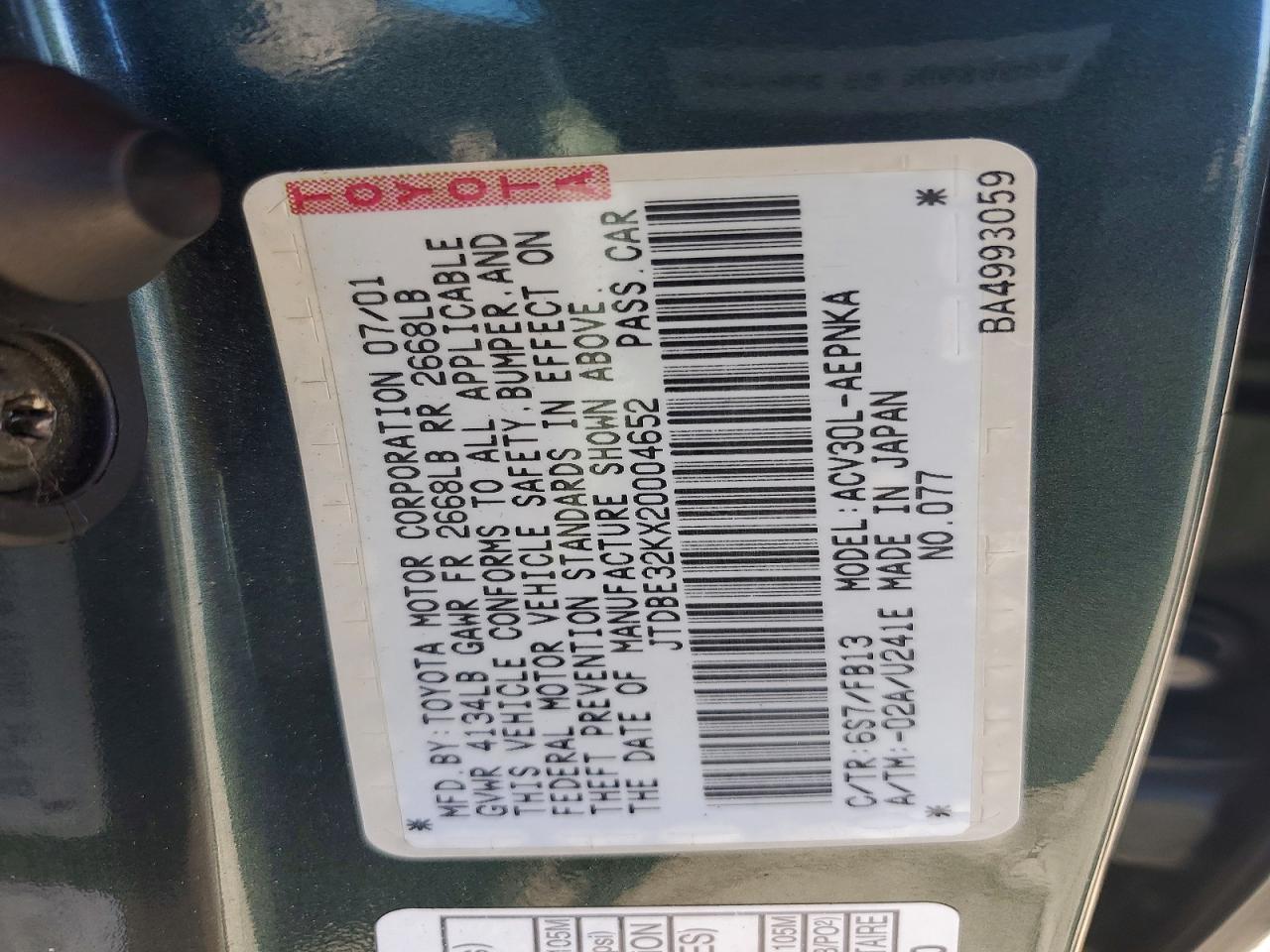 2002 Toyota Camry le