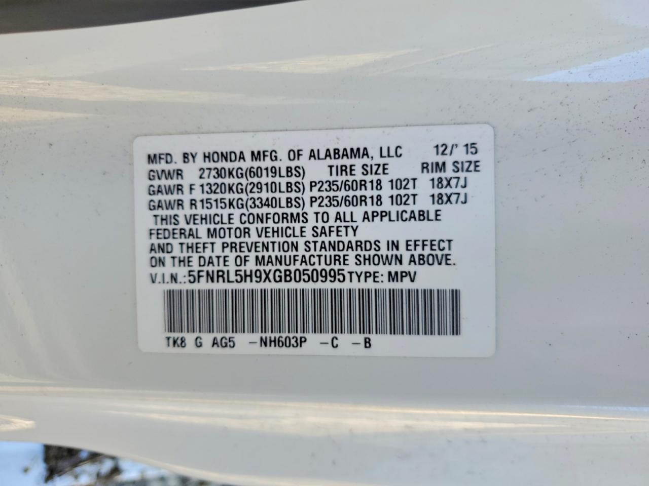 2016 Honda Odyssey Touring