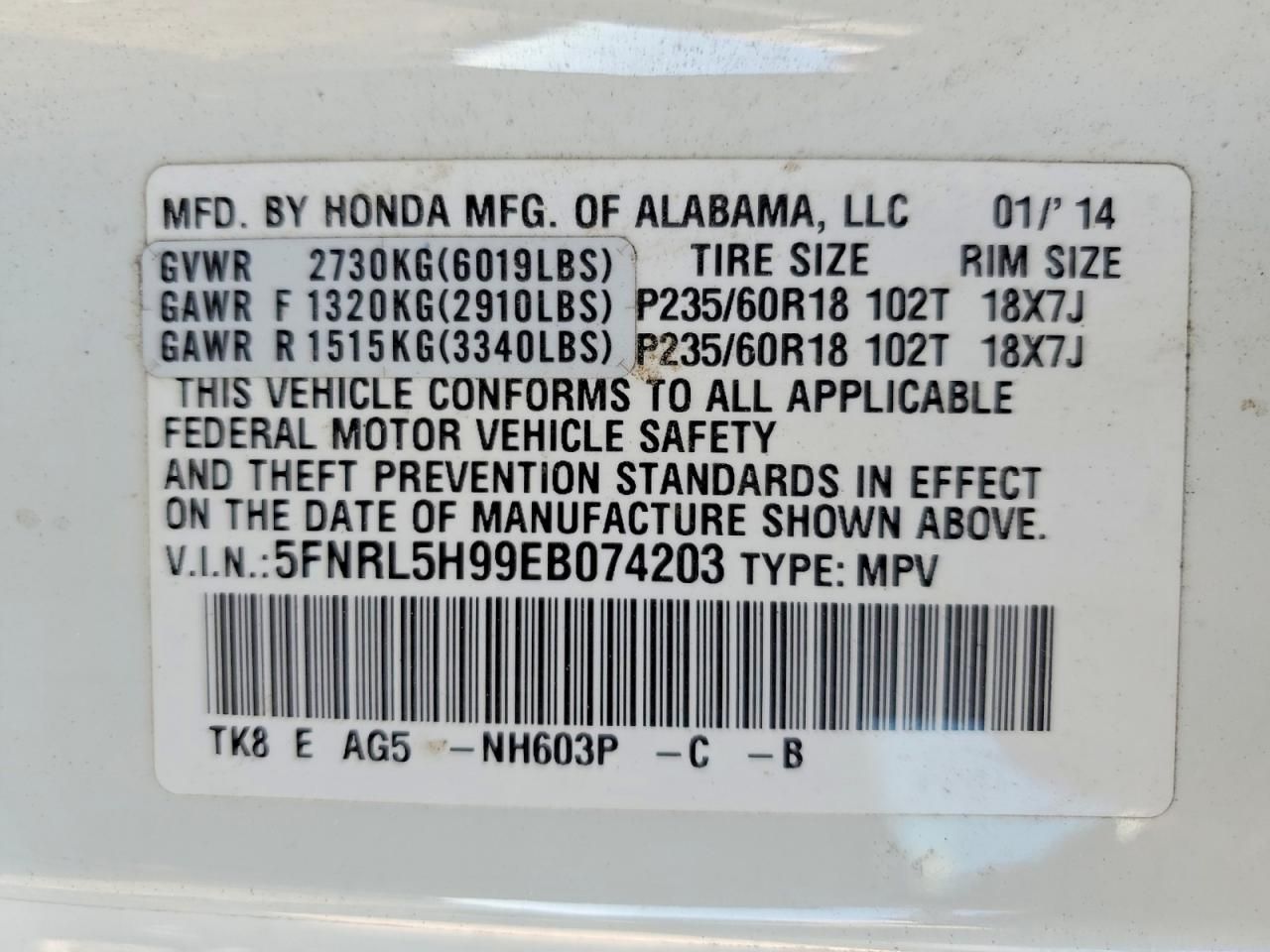 2014 Honda Odyssey Touring