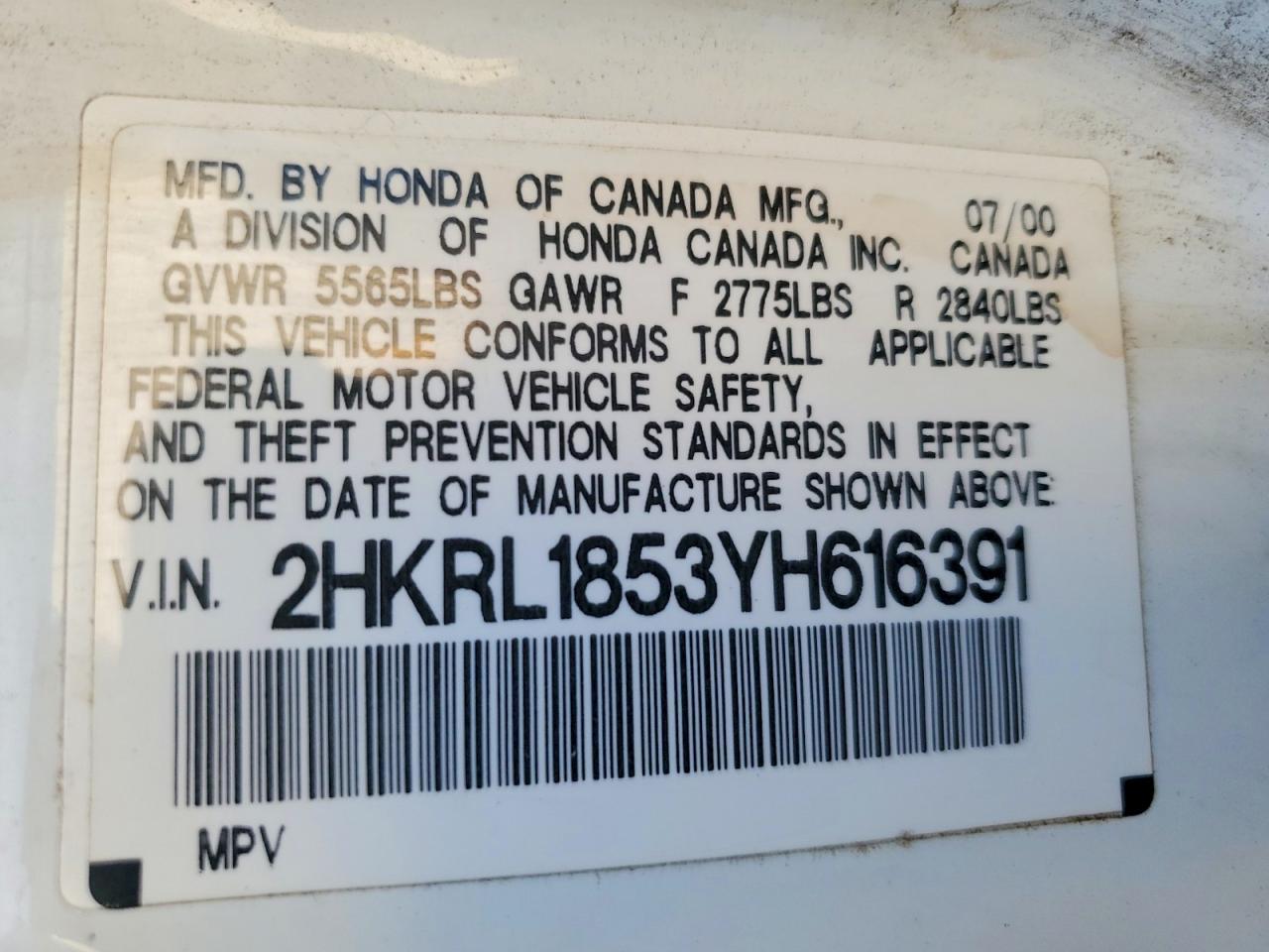2000 Honda Odyssey lx