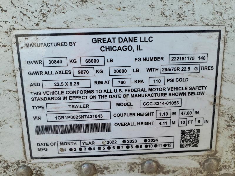 2022 Great Dane CCC-3314-01053 DRY Van Trailer