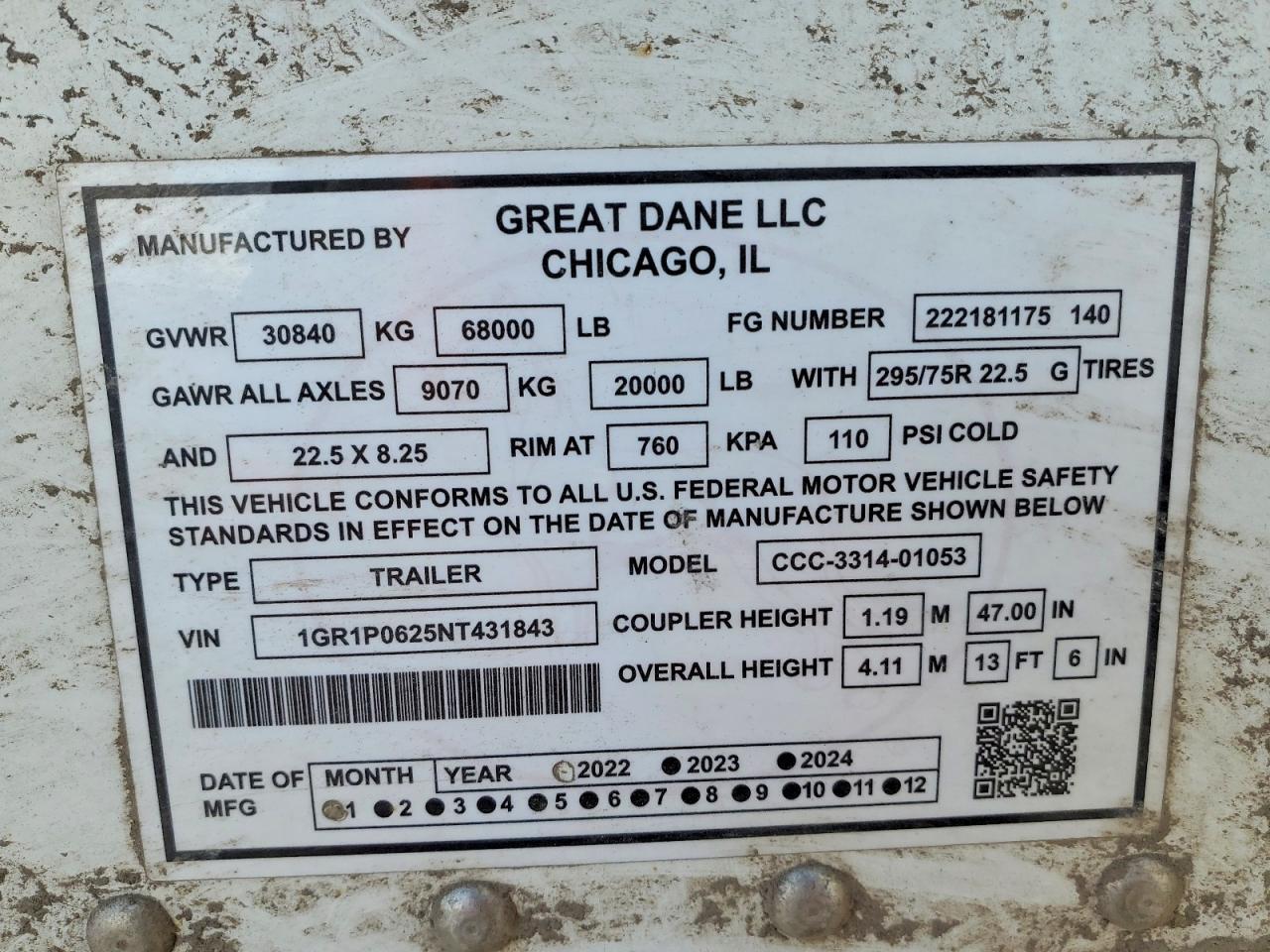 2022 Great Dane CCC-3314-01053 DRY Van Trailer