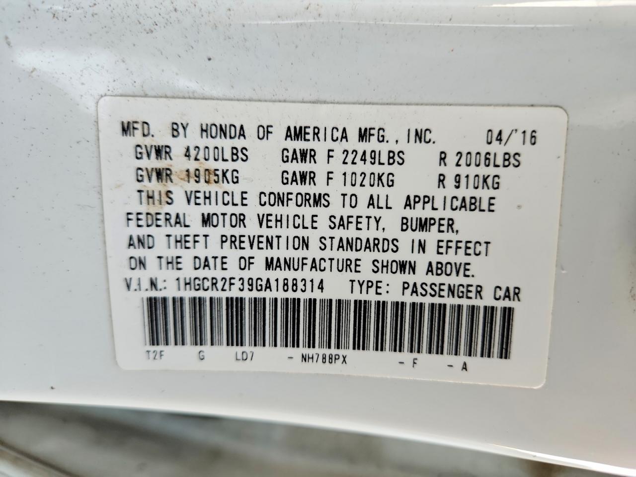 2016 Honda Accord lx