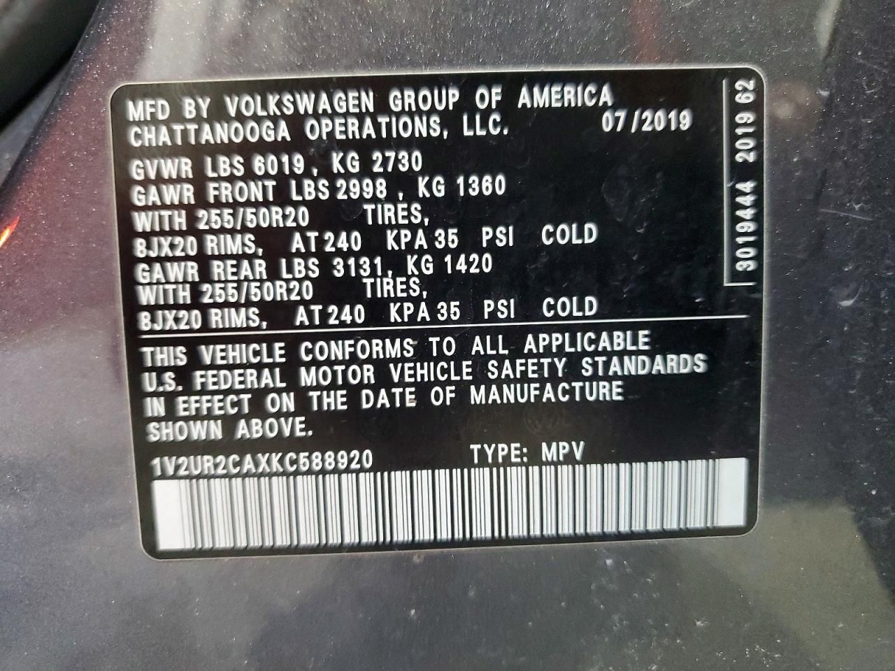 2019 Volkswagen Atlas se