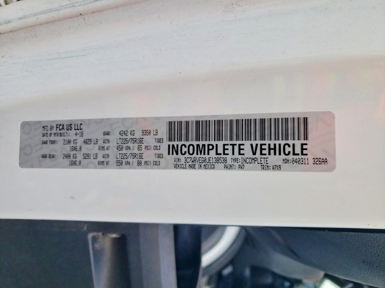 2018 Dodge RAM Promaster 3500 Refrigerated BOX Truck