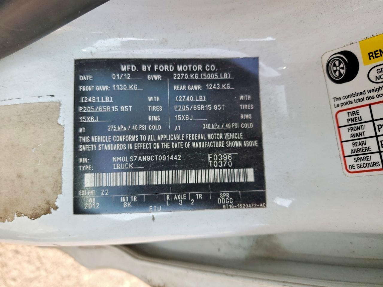 2012 Ford Transit Connect Utility / Service Van