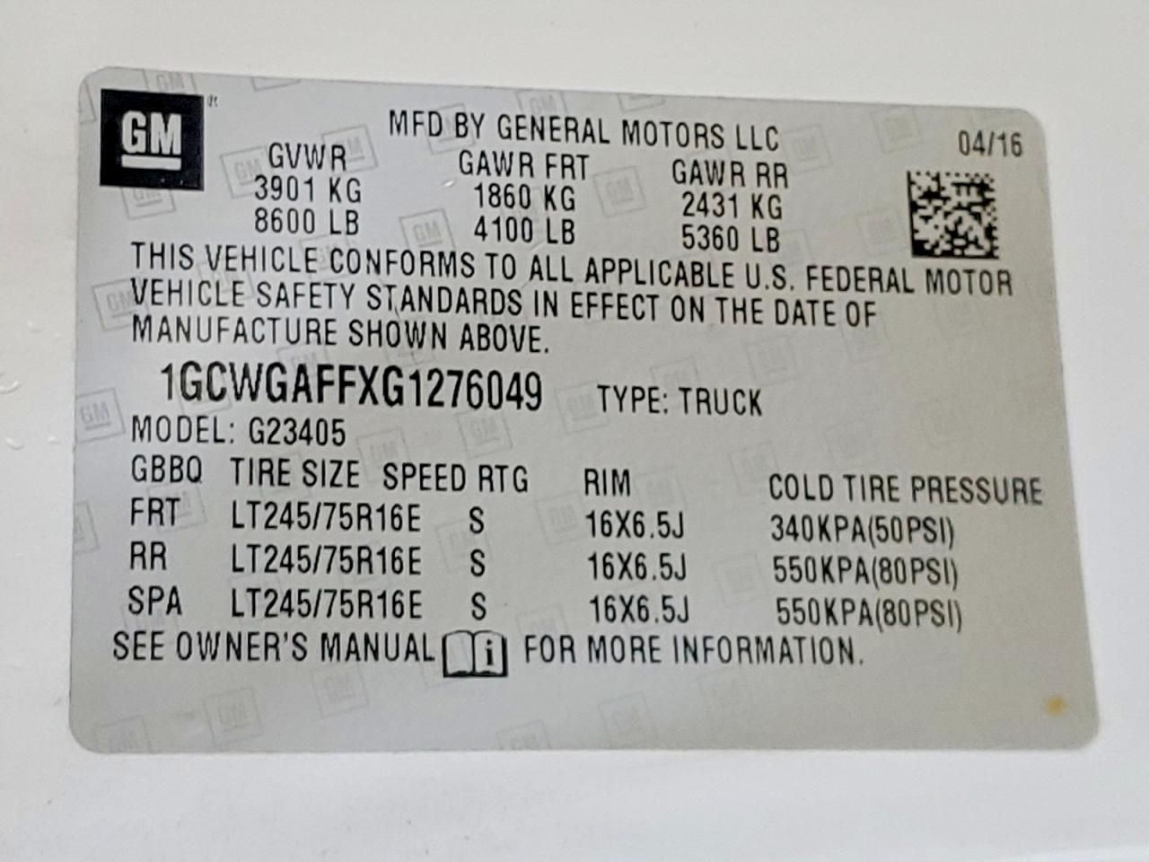 2016 Chevrolet Express 2500 Utility / Service Van