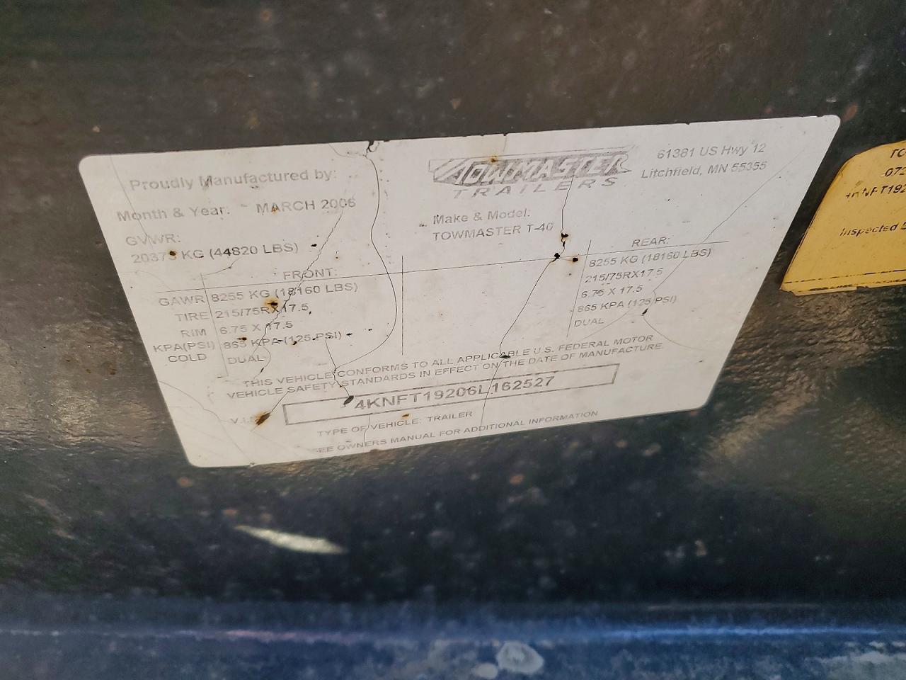 2006 Towmaster T-40 Equipment Trailer