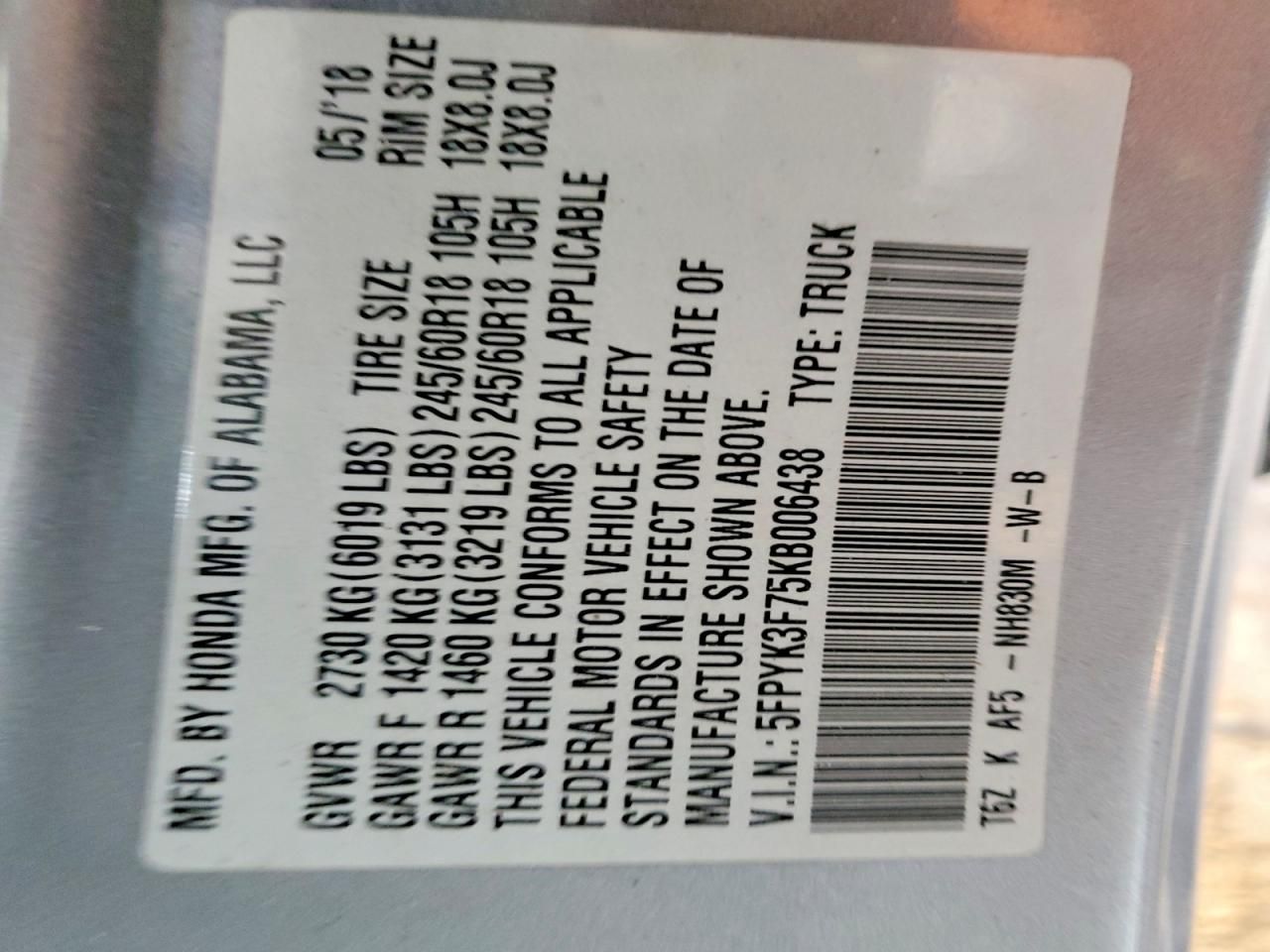 2019 Honda Ridgeline rtl