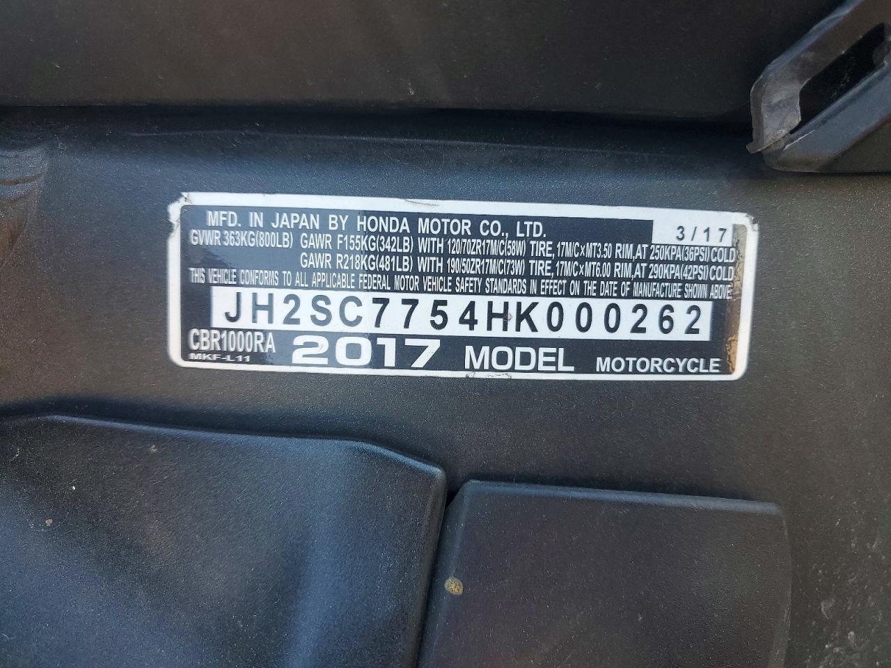 2017 Honda CBR1000 RA