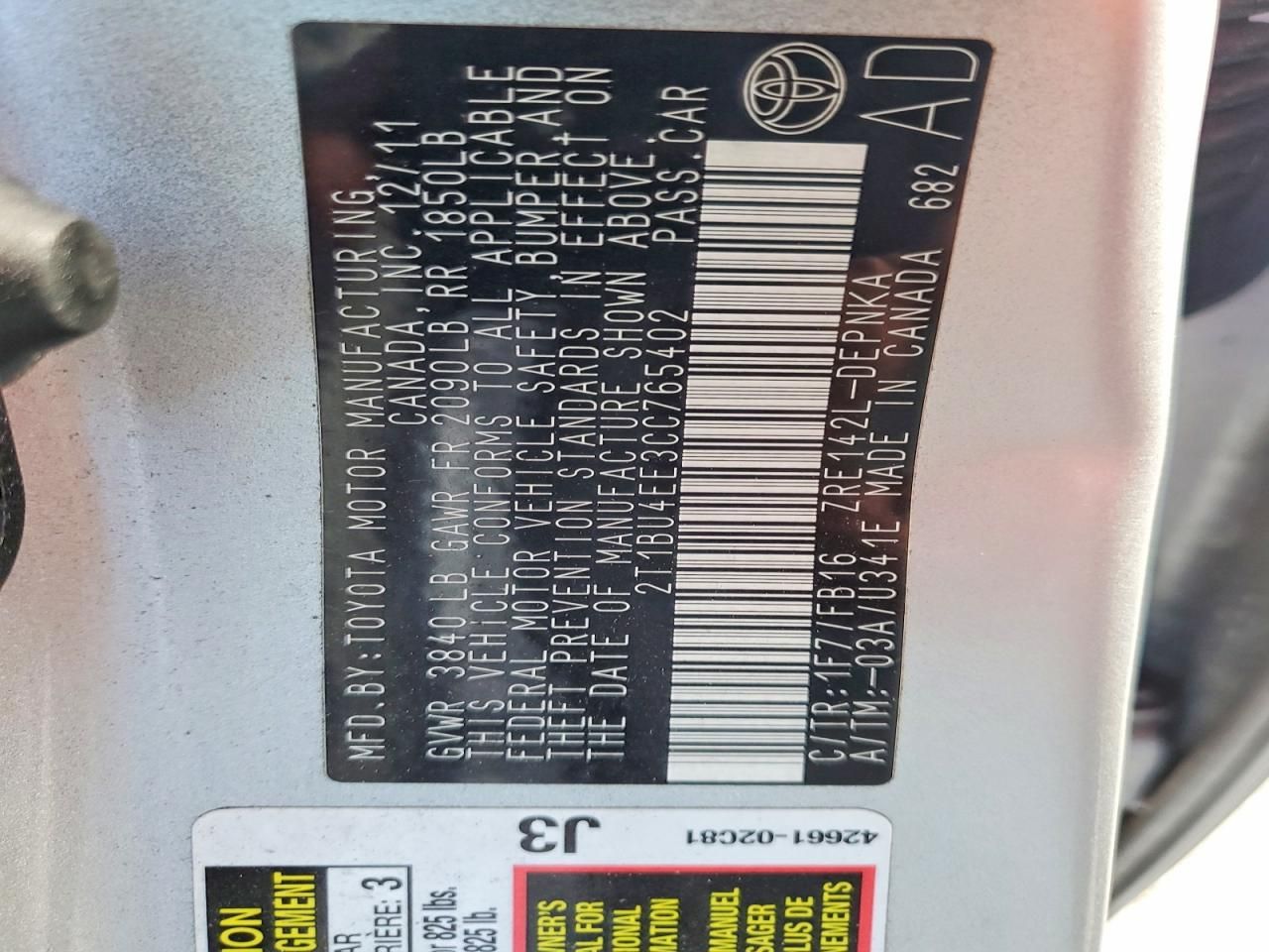 2012 Toyota Corolla Base