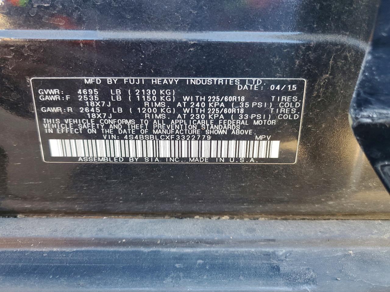 2015 Subaru Outback 2.5i Limited