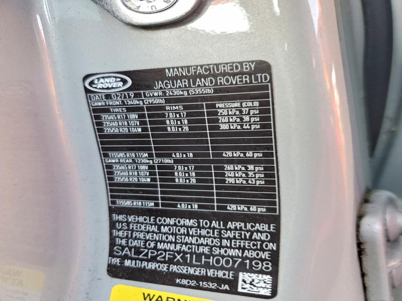 2020 Land Rover Range Rover Evoque se