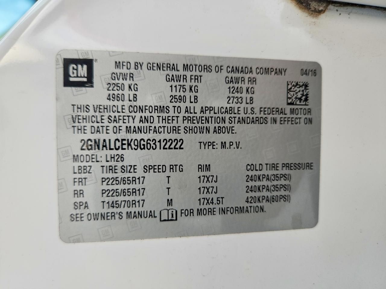 2016 Chevrolet Equinox lt