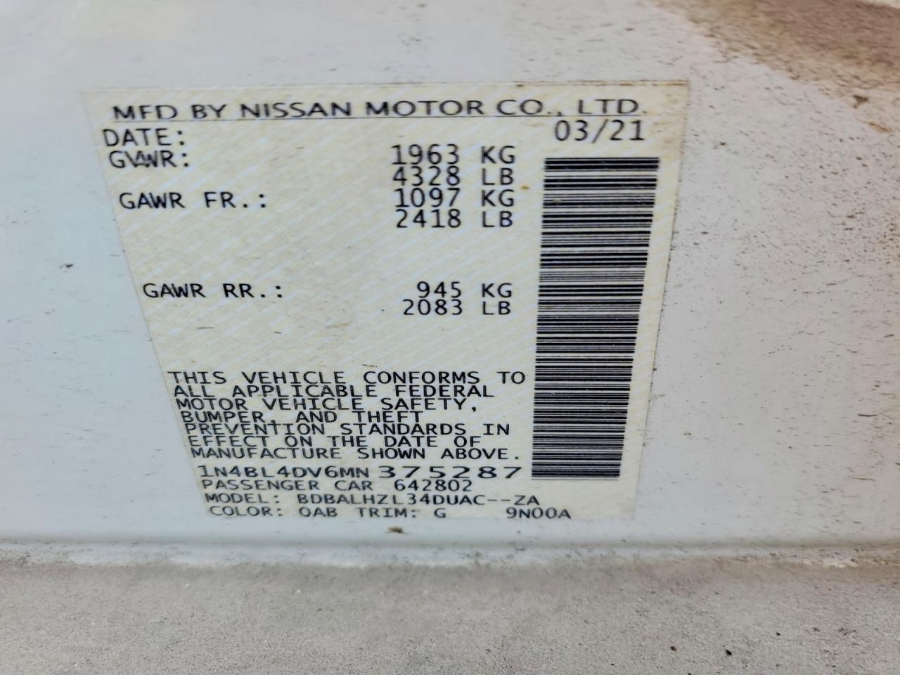 2021 Nissan Altima sv