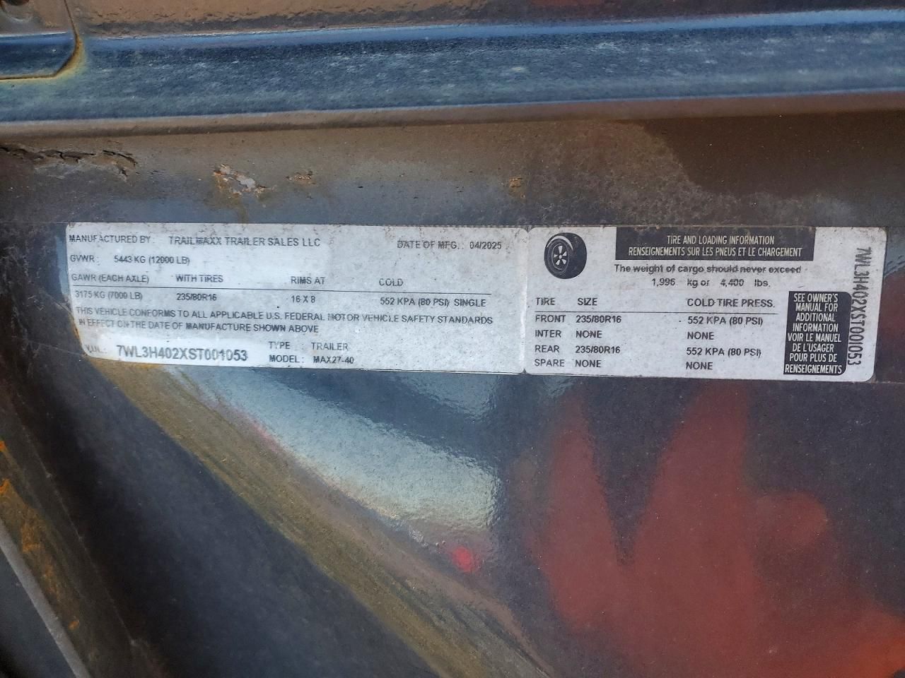 2025 Trail Maxx MAX27-40 Equipment Trailer