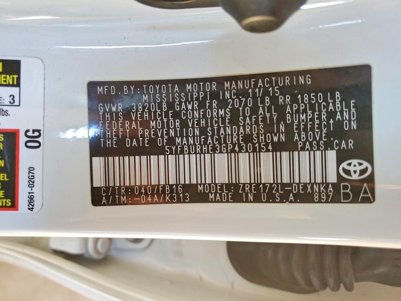 2016 Toyota Corolla l