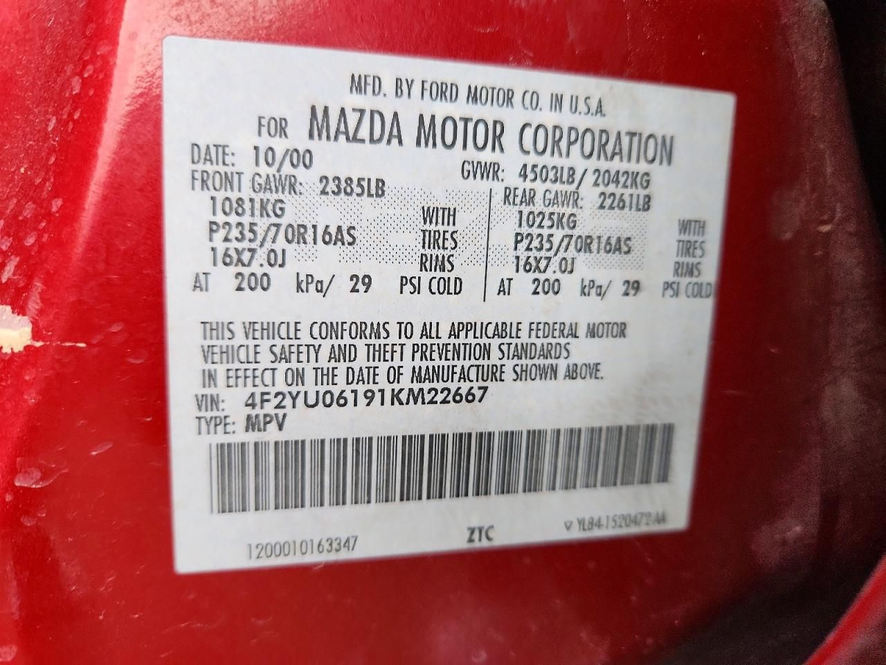 2001 Mazda Tribute dx