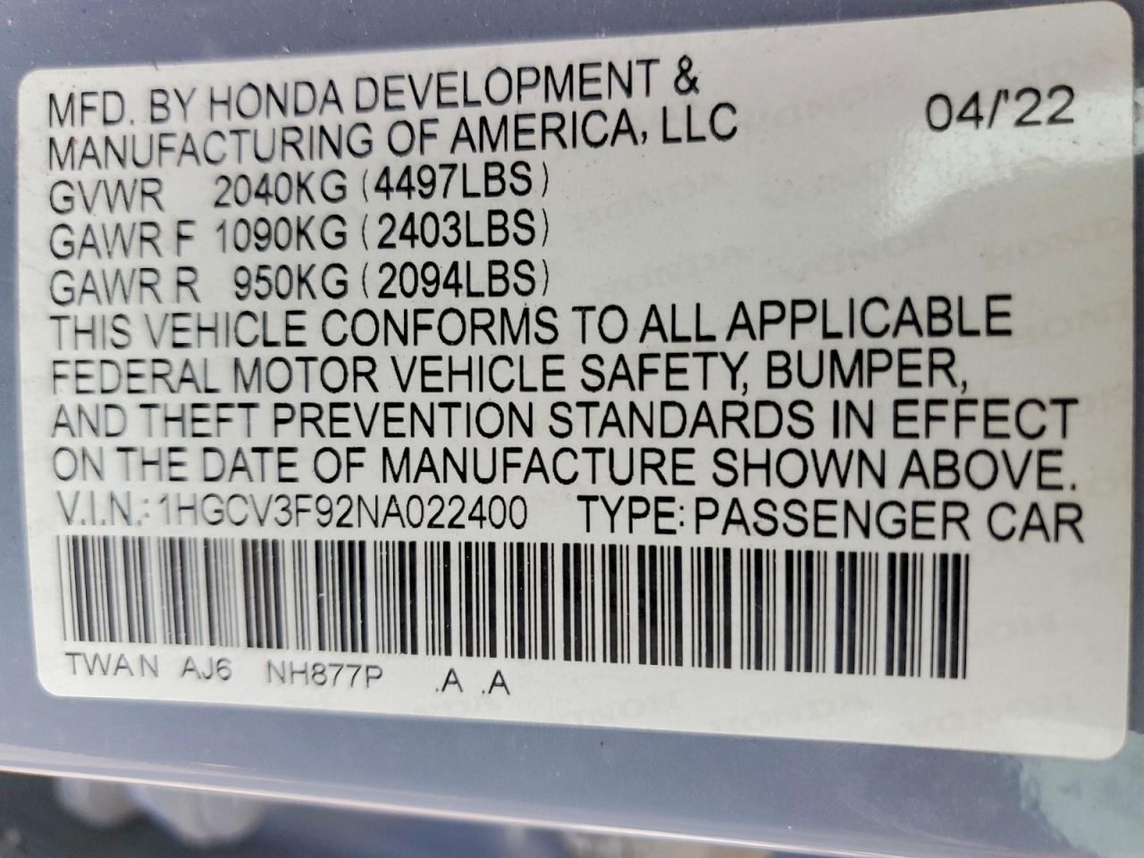 2022 Honda Accord Touring Hybrid